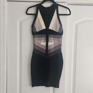 Herve Leger Black and Gray Mini Dress